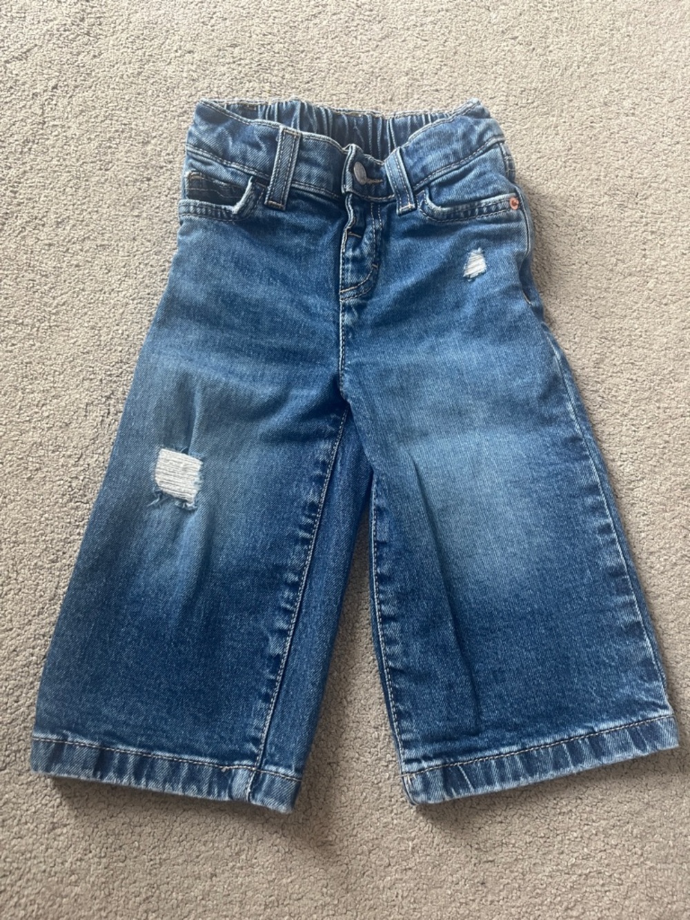 Toddler Girl Blue Distressed Wide-Leg Denim Bottoms